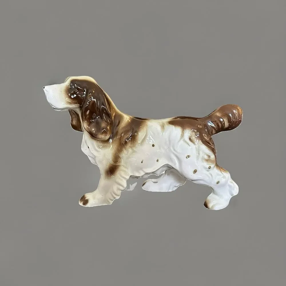 Vintage Porcelain Cocker Spaniel Dog Figurine Brown White Japan Collectible 7” T